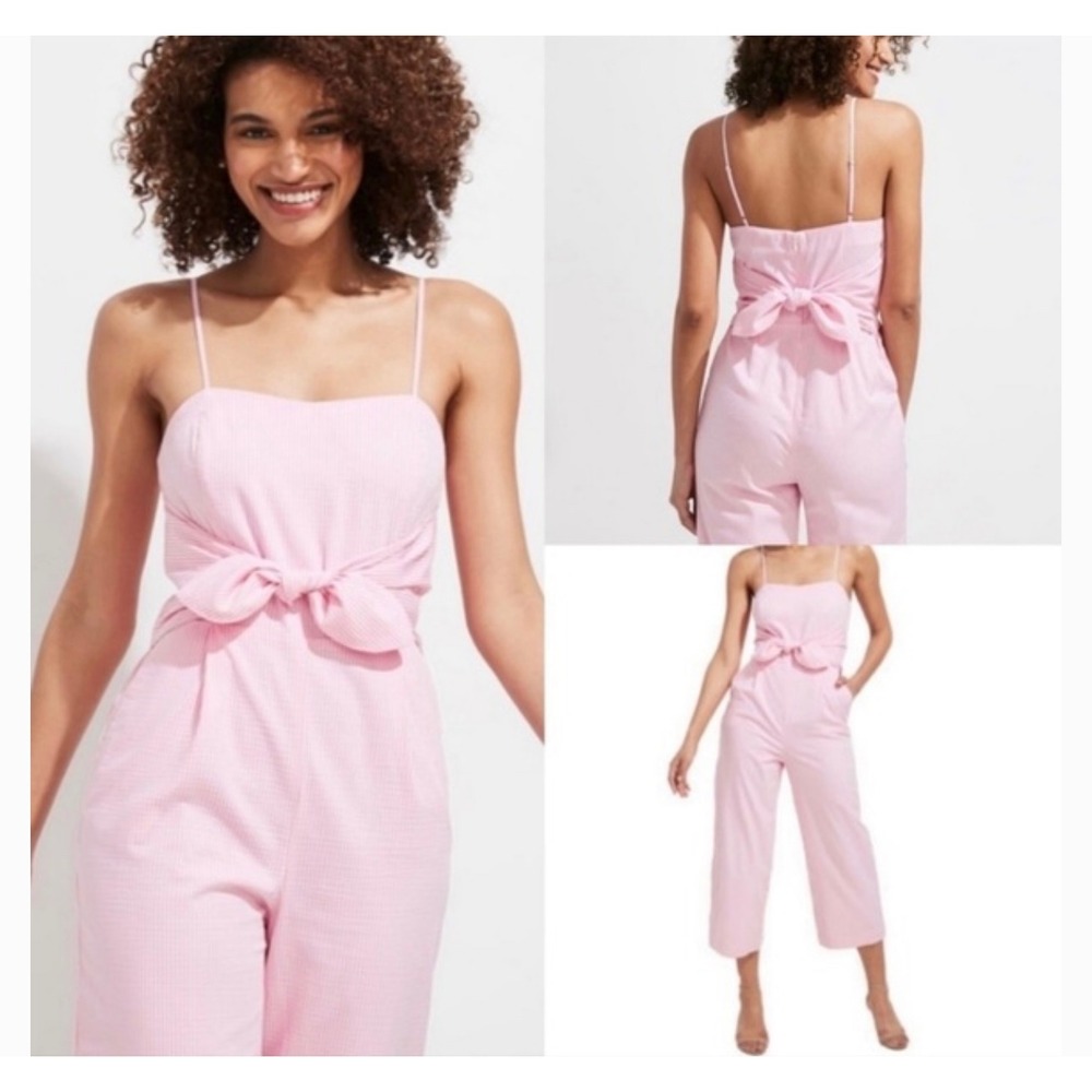 Vineyard Vines Seersucker Jumpsuit Tie-Waist Sleeveless Pink White Size 4
